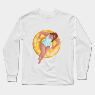 Girl In Swimming Pool Illustration, polka dot floaty Long Sleeve T-Shirt